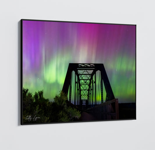 Great American Aurora | Northern Lights | Mountains | Desert | Railroad Bridge | Print | Canvas | Metal | Acrylic