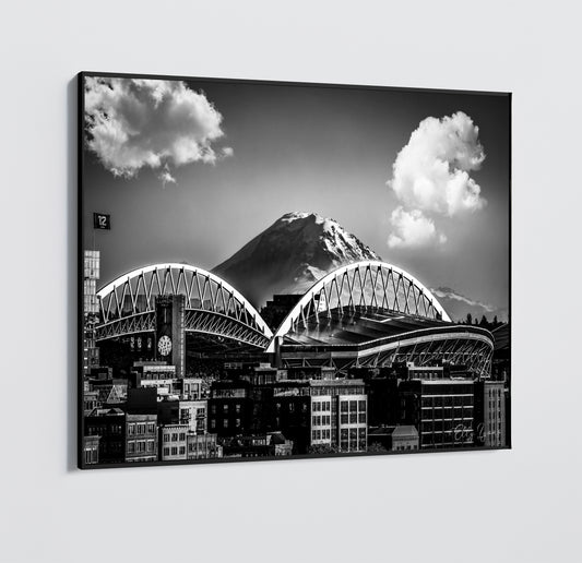 Lumen Field | Seattle Print | Football Gifts | Seattle Seahawks Photo | Minimalist Sports Art | Mount Rainier Print