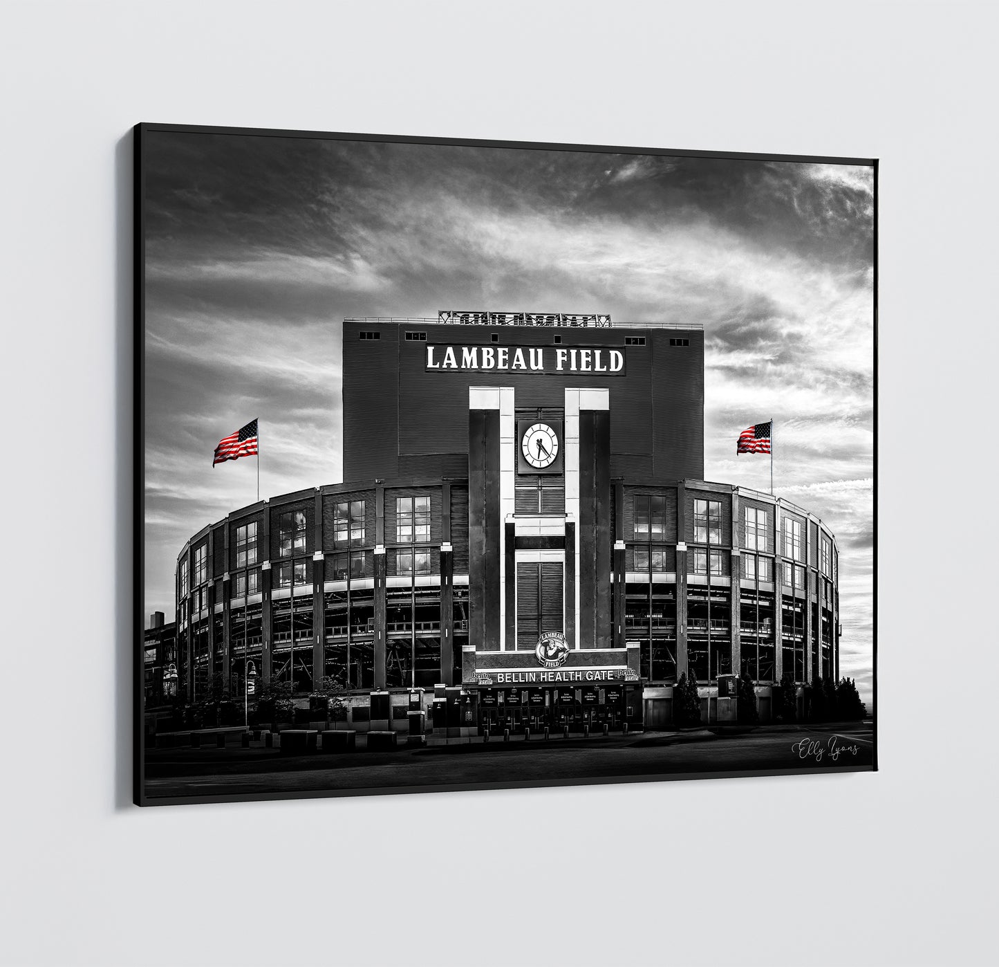 Lambeau Field Wall Art | Green Bay Wisconsin | Home of the Packers | Black & White Print | Canvas | Metal | Acrylic