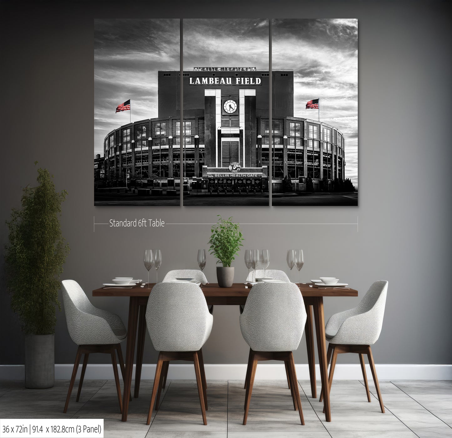 Lambeau Field Wall Art | Green Bay Wisconsin | Home of the Packers | Black & White Print | Canvas | Metal | Acrylic