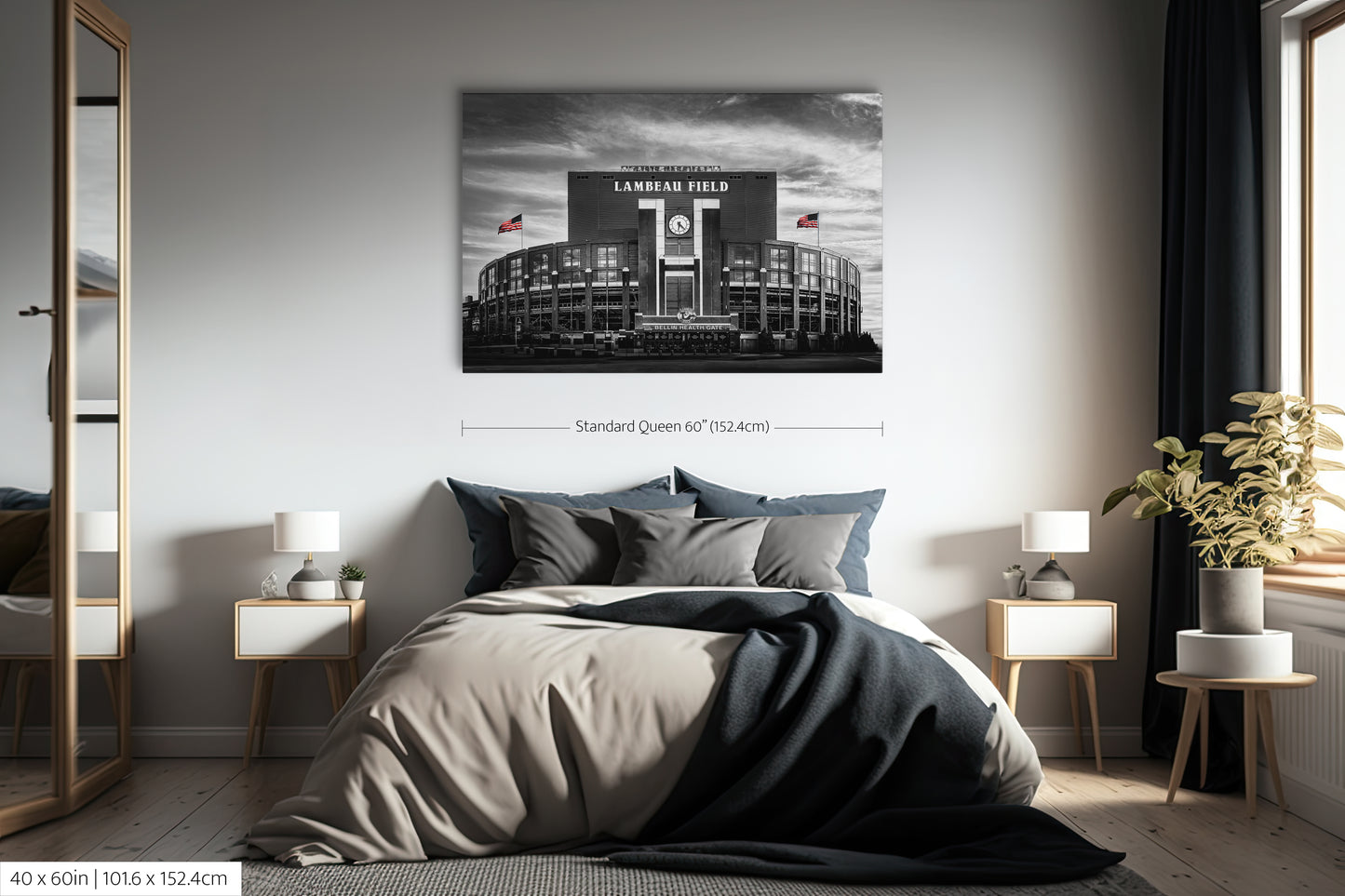 Lambeau Field Wall Art | Green Bay Wisconsin | Home of the Packers | Black & White Print | Canvas | Metal | Acrylic